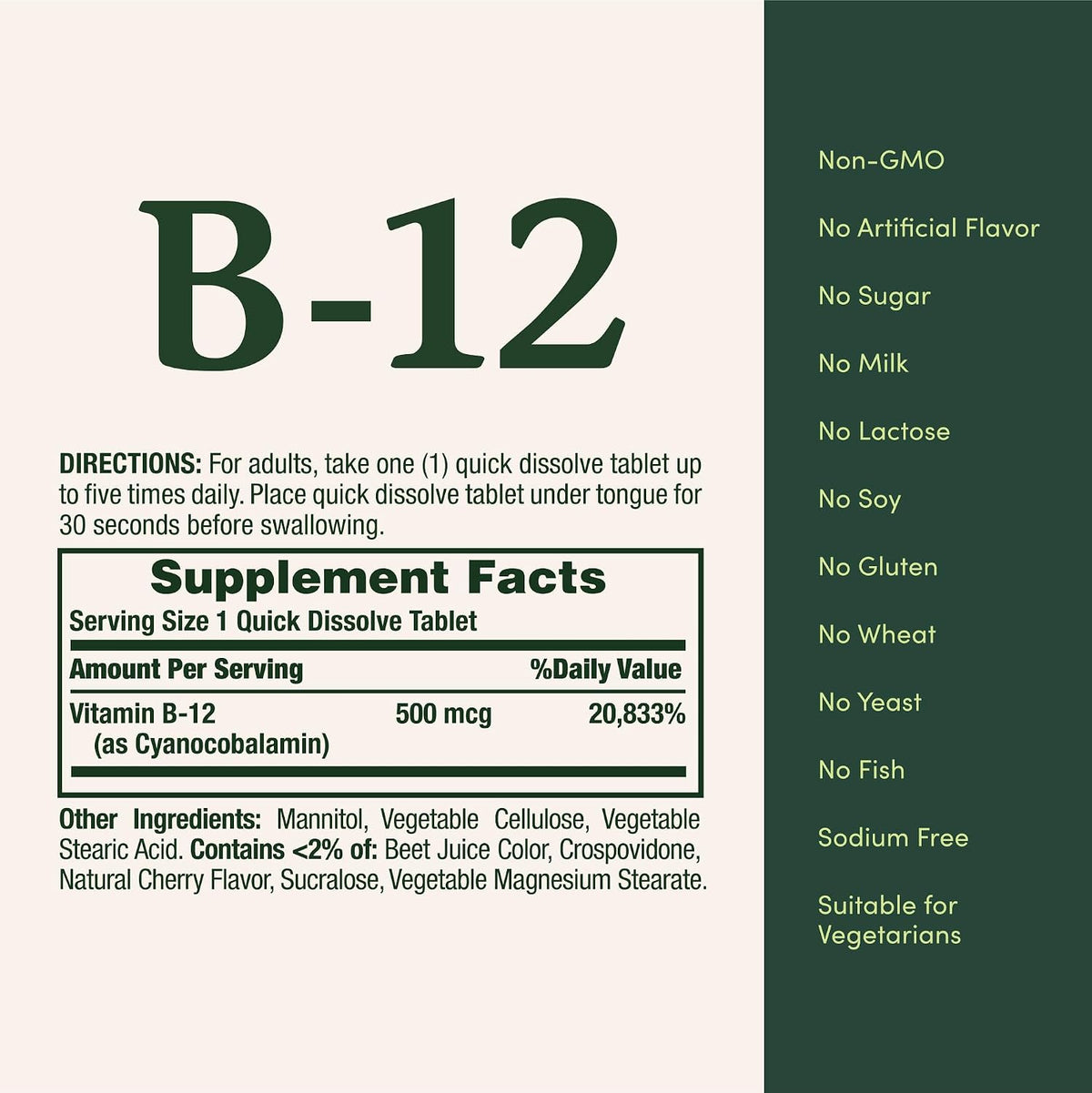 Nature's Bounty Vitamin B12 500mcg Quick Dissolve Tablets, 100 Count - görsel 5