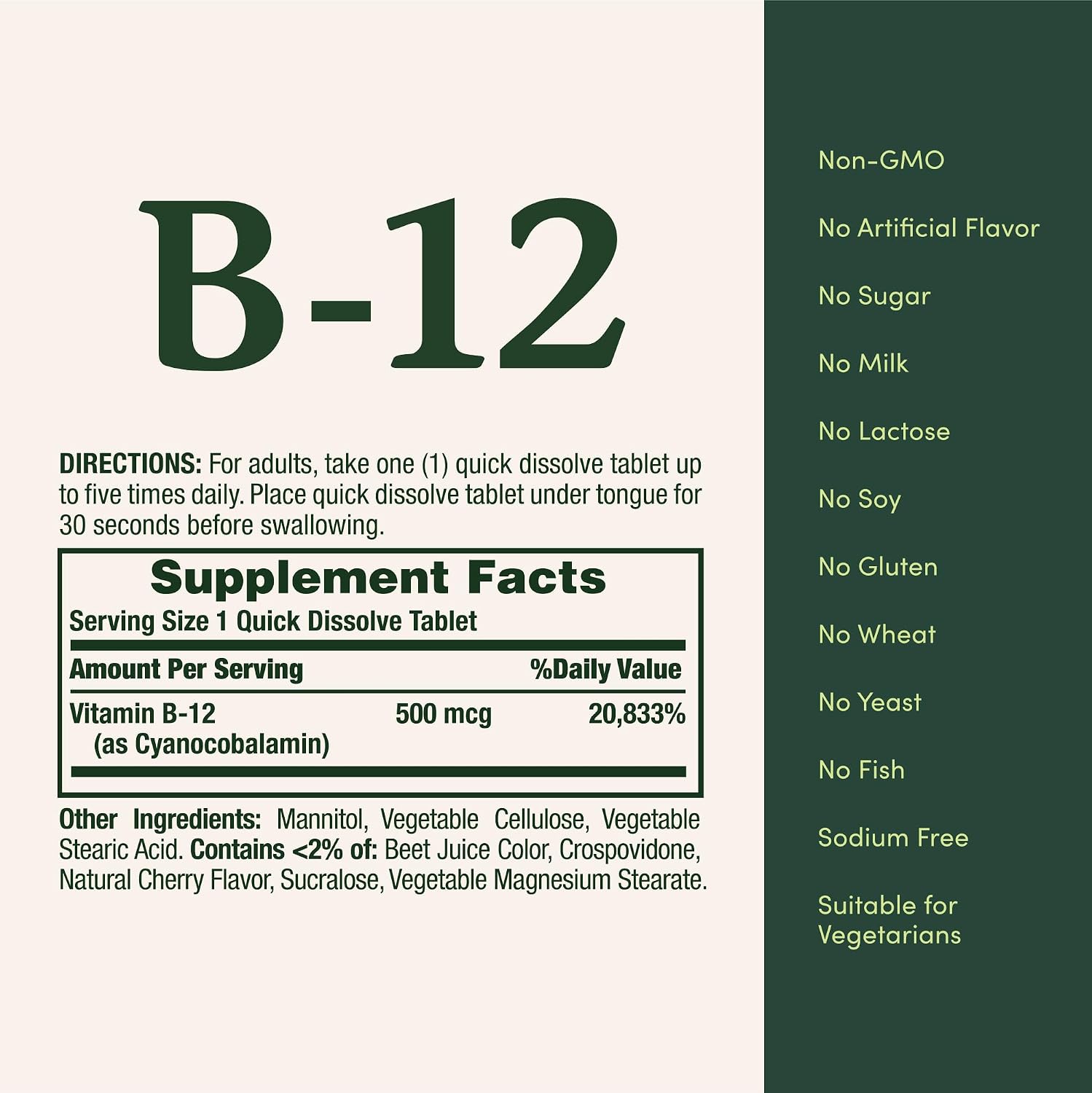 Nature's Bounty Vitamin B12 500mcg Quick Dissolve Tablets, 100 Count - görsel 5