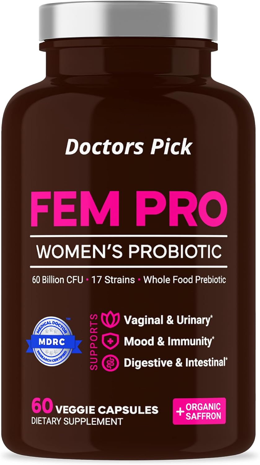 Doctors Pick Fem Pro Probiotics for Women. 17 Clinically Effective Strains for Vaginal, Digestive & Immune Support, Urinary Tract Health, pH Balance and Mood. 60 Veggie Capsules, 2 Month Supply - görsel 1