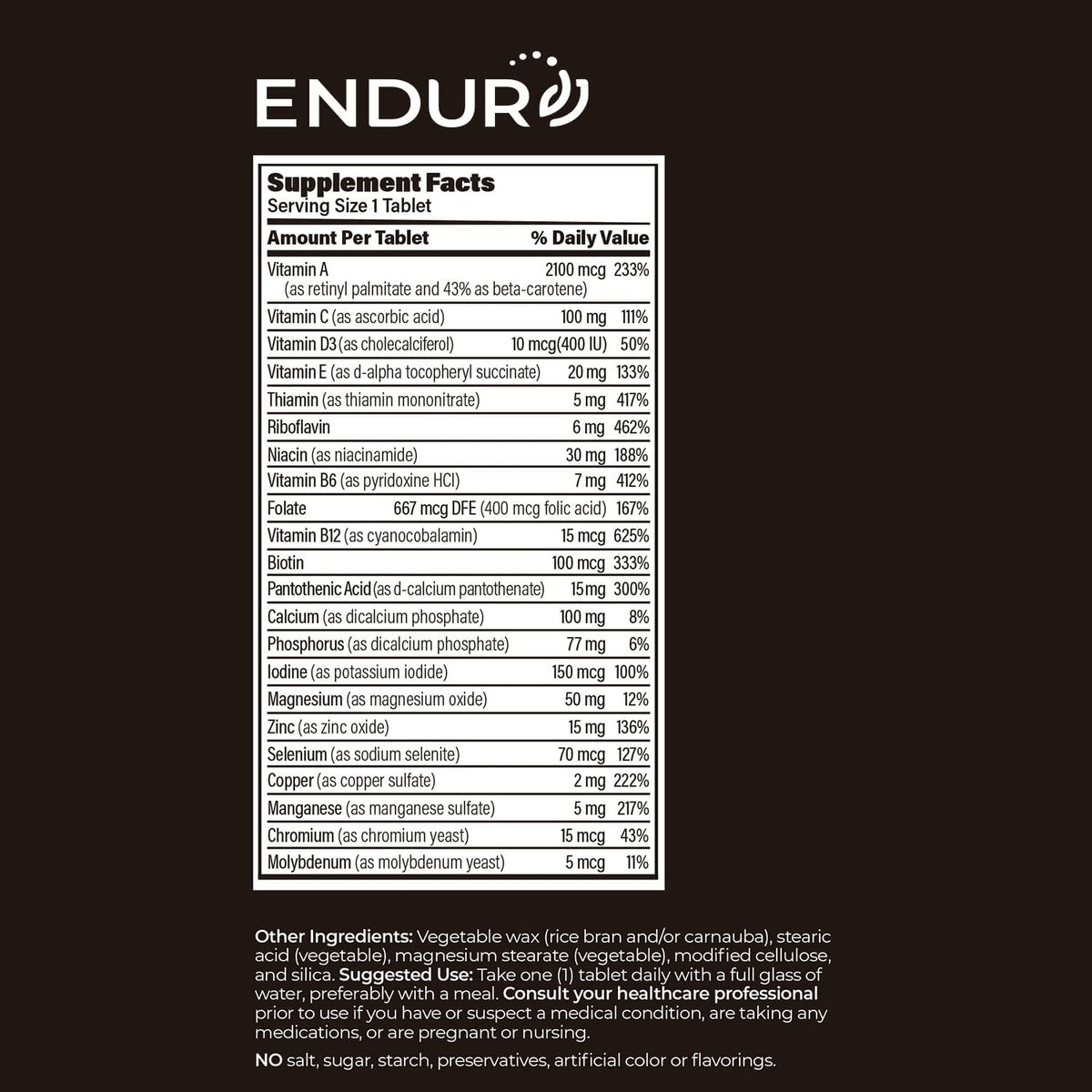 ENDUR-VM Multivitamin (No Iron) – Sustained Release – 150 Tablets - görsel 6