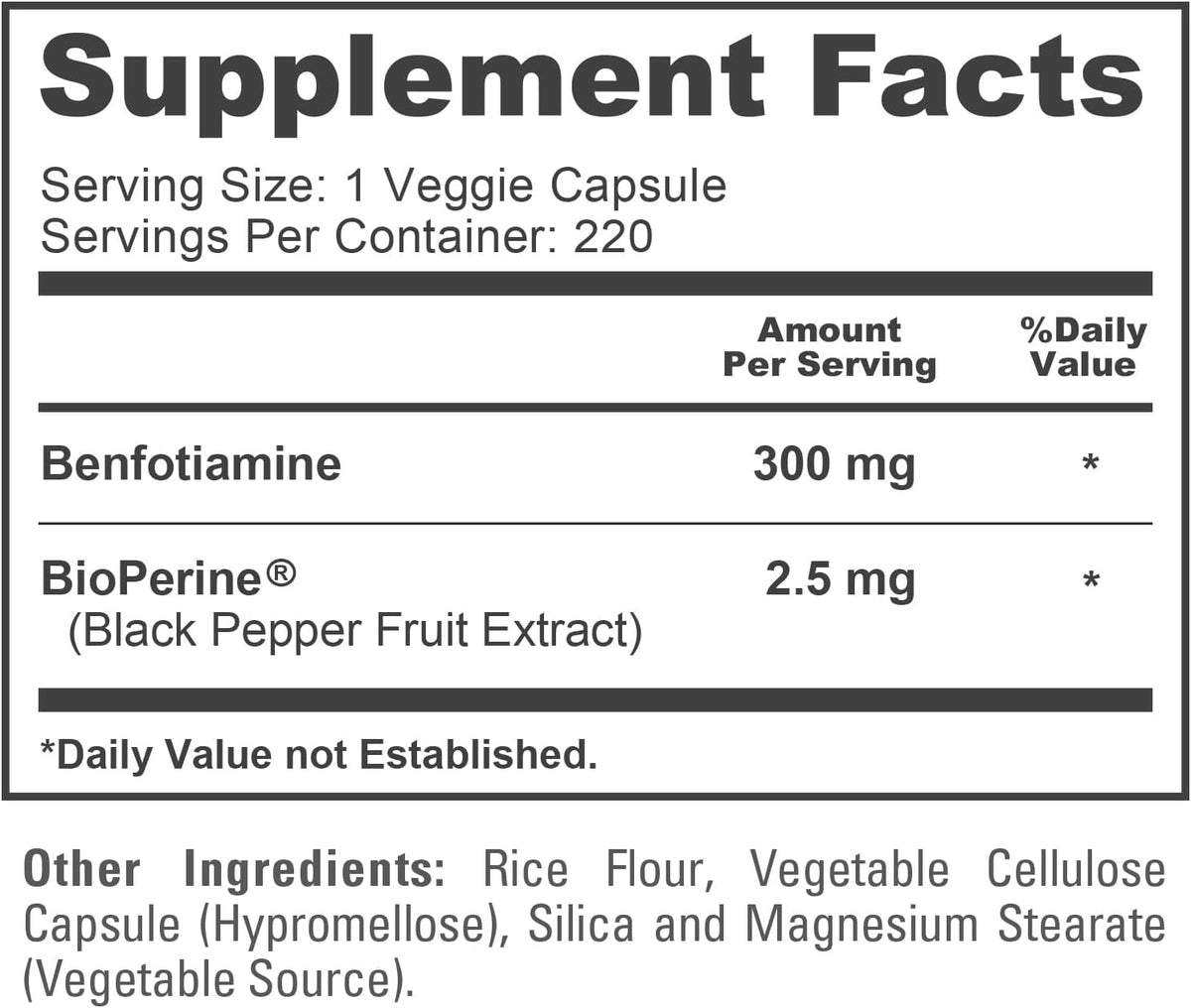 NusaPure Benfotiamine 300mg - Vitamin B1 Supplement with Bioperine, 220 Veggie Capsules - görsel 4