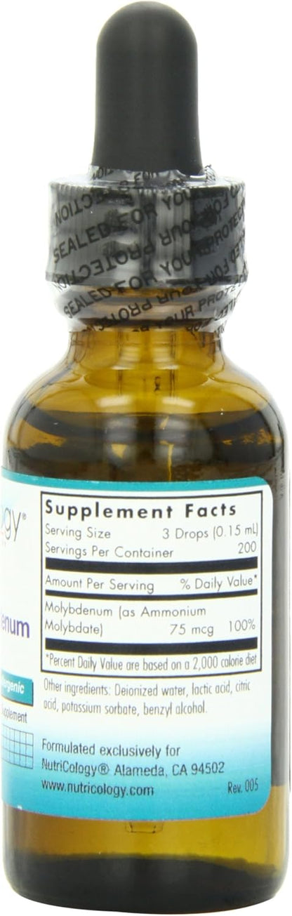 NutriCology Liquid Molybdenum – Trace Mineral Drops – 25 mcg per Drop – Sulphur & Metabolism Support – Hypoallergenic – 30 ml