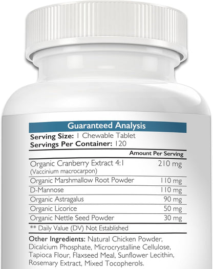 Dog Incontinence Support – Organic Herbal Supplement for Bladder Control – 120 Chewable Tablets