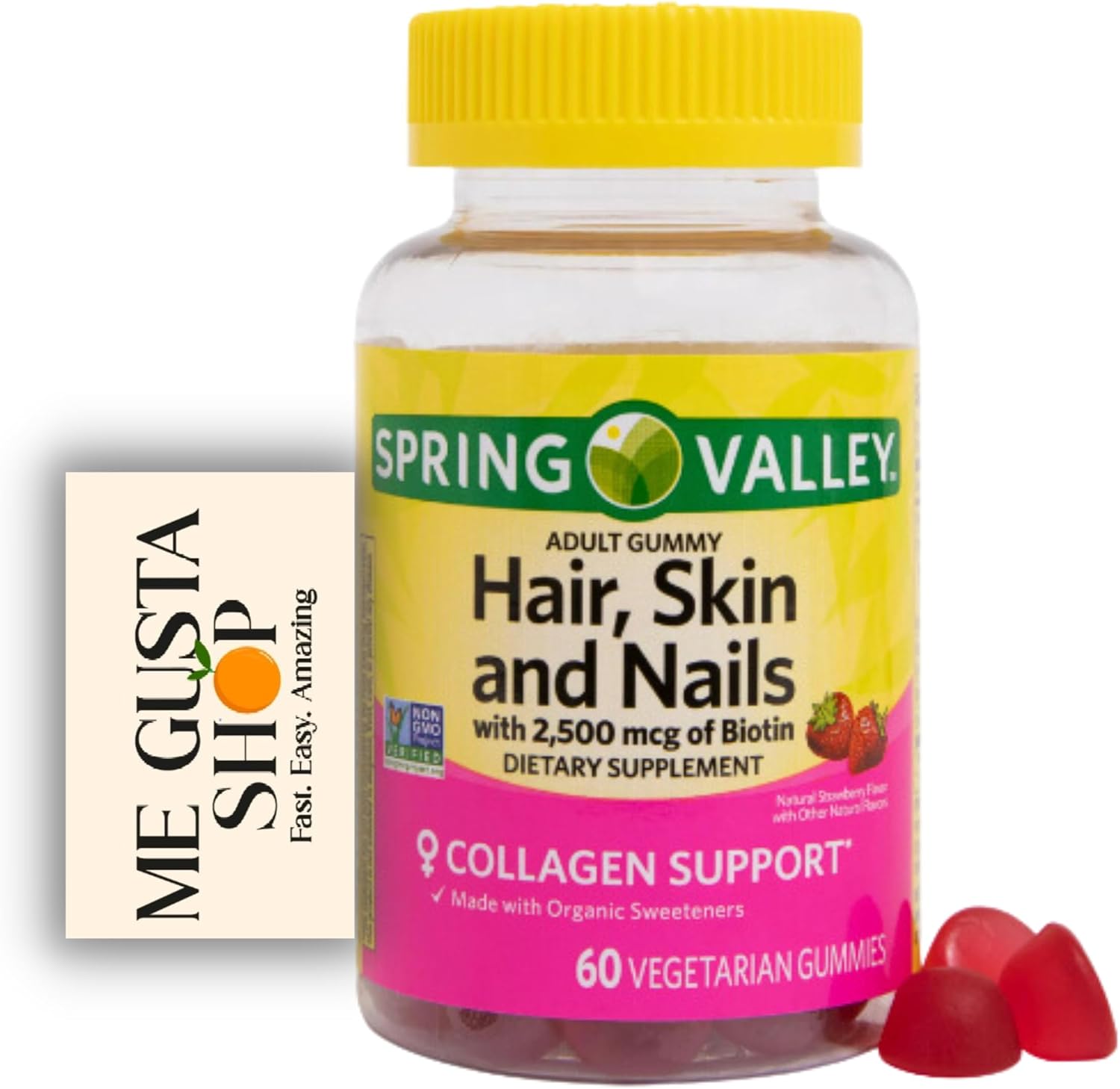Spring Valley Biotin Vegetarian Gummies, Strawberry, 2500 mcg, 60 Count - görsel 6