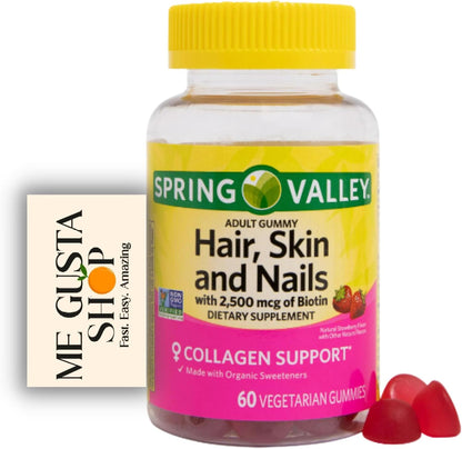 Spring Valley Biotin Vegetarian Gummies, Strawberry, 2500 mcg, 60 Count