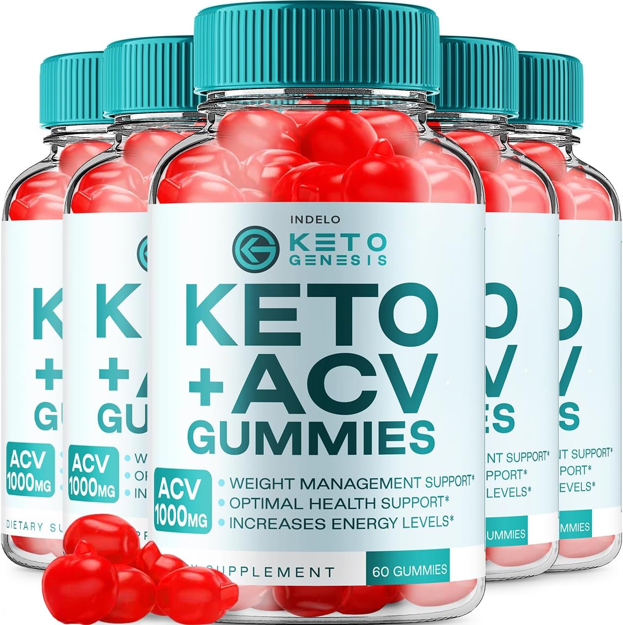 Indelo Keto Genesis ACV Gummies – 1000mg Apple Cider Vinegar Weight Management, 5-Pack (300 Gummies) - görsel 1