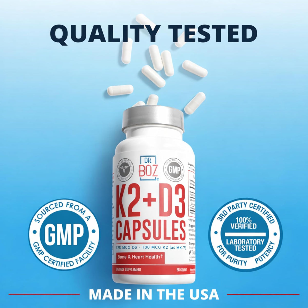 Dr. Boz K2+D3 Capsules with BioPerine - 66 Servings - görsel 4