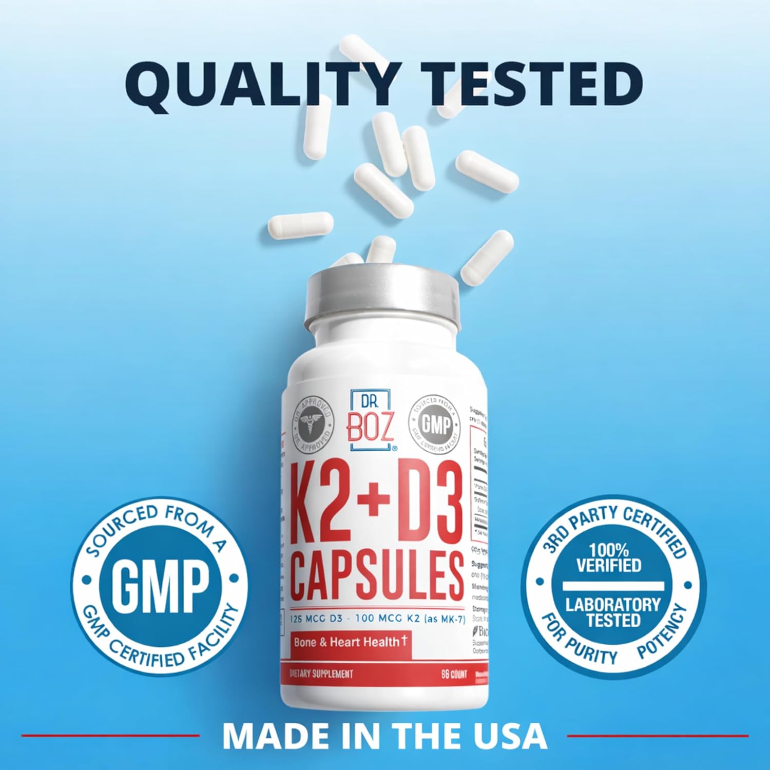 Dr. Boz K2+D3 Capsules with BioPerine - 66 Servings - görsel 4