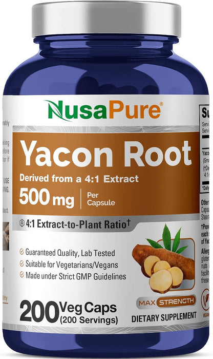NusaPure Yacon Root Capsules, 500 mg, 200 Veg Capsules (Non-GM, Vegan)