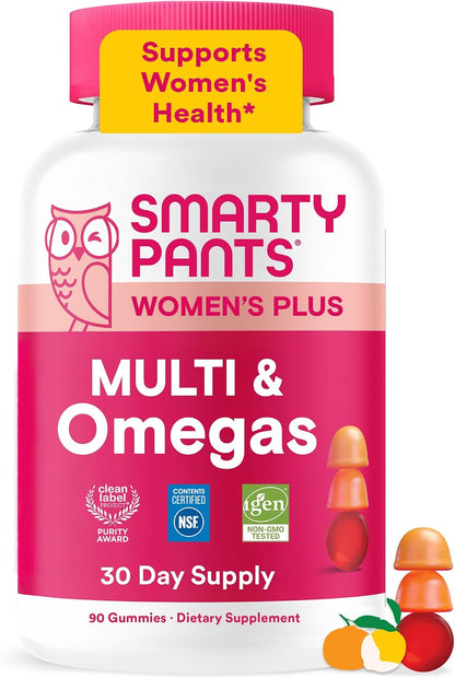 SmartyPants Women's Multivitamin Gummies, Omega-3 DHA/EPA, Methylfolate, CoQ10, Vitamin D3, C, B12, B6, A, K, Zinc, Three Fruit Flavours, 90 Count (30 Day Supply)