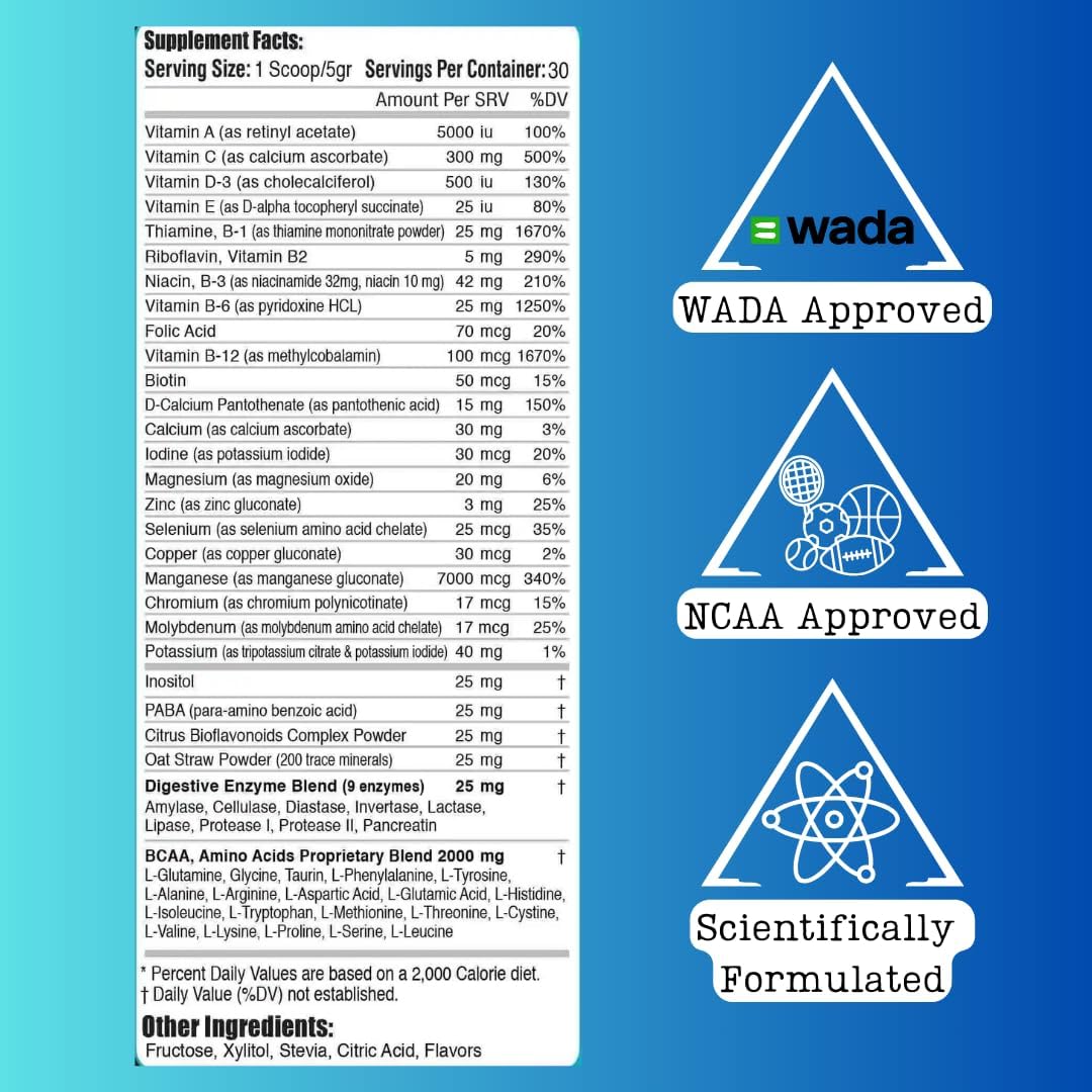Enhanced Life Vitamin Powder - Cold Processed Multivitamin with Amino Acids & Digestive Enzymes for Energy, Mental Focus, & Nutrient Absorption - No Artificial Sweeteners - 30 Servings - Made in USA - görsel 6