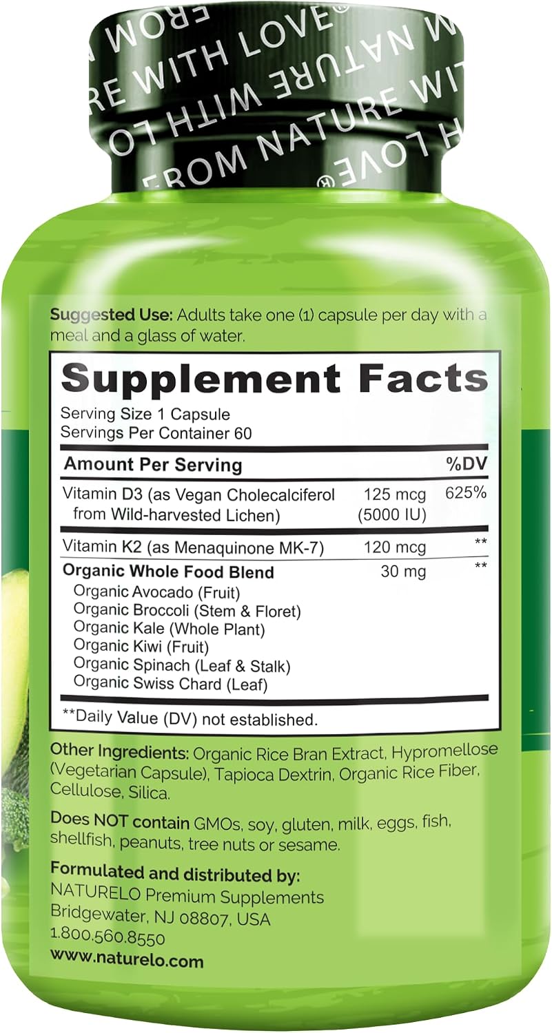 NATURELO Vitamin D3 & K2 - Vegan with Plant-Based D3 from Lichen - Food Supplement for Immune Support, Bone Health, and Heart Health* - Non-GM - Gluten-free - 60 Capsules - görsel 9
