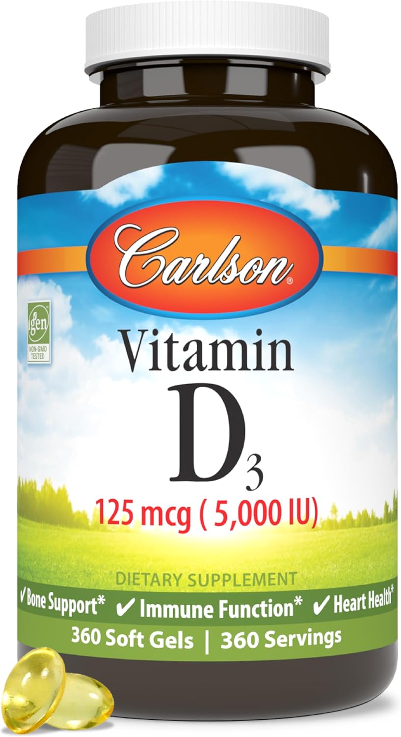 Carlson Vitamin D3 5000 IU (125 mcg) Softgels – 360 count - görsel 1