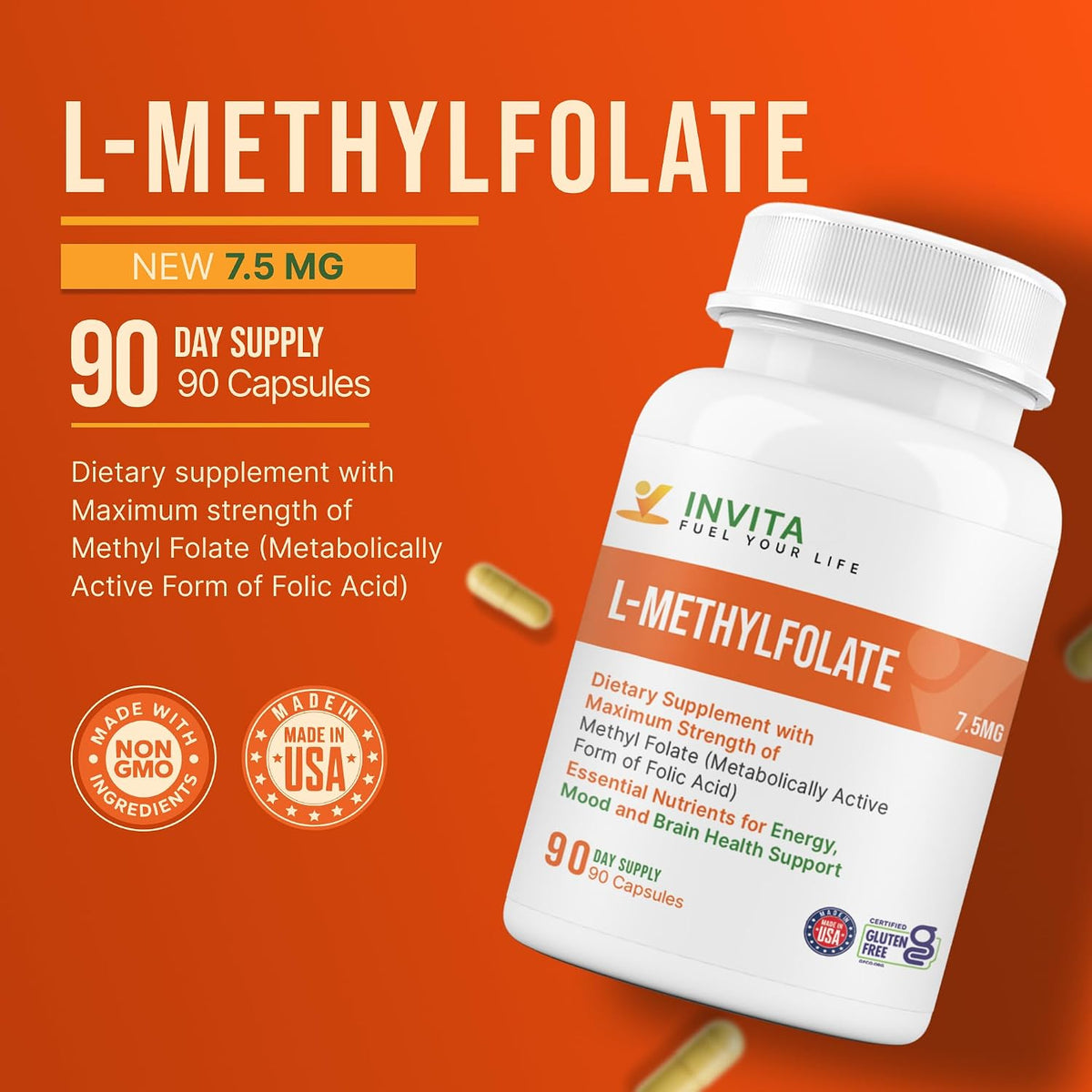 INVITA L-Methylfolate 7.5mg – Active Methyl Folate Supplement – 90 Capsules - görsel 3