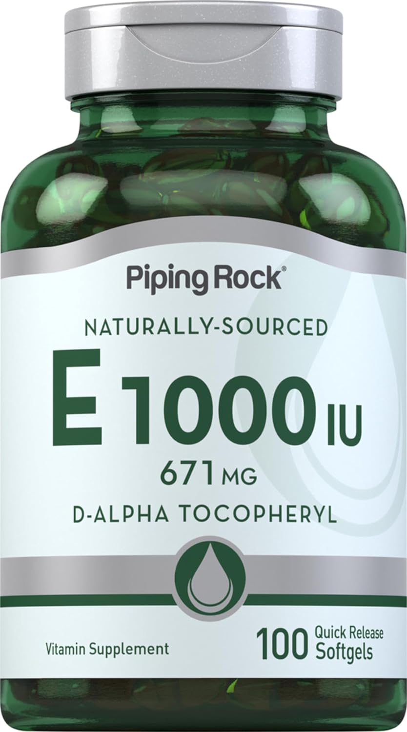 Piping Rock Vitamin E 1000 IU Soft gel capsule Capsules | 671mg | 100 Pills | D-Alpha Tocopheryl Supplement | Non-GMO, Gluten-free - görsel 1