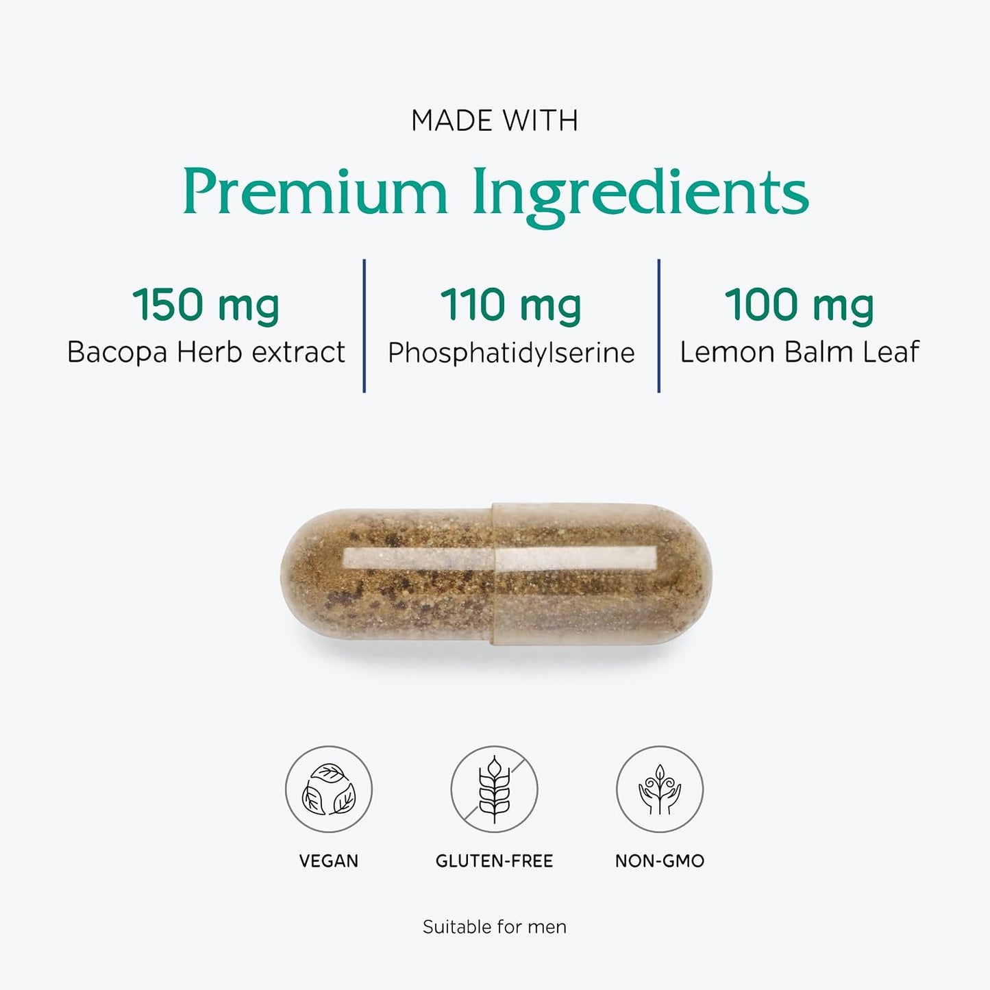 Vitanica MindBlend - Brain Support Supplement with Ginseng & L-5-MTHF, Vegan, 60 Capsules - görsel 4