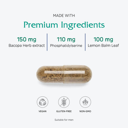 Vitanica MindBlend - Brain Support Supplement with Ginseng & L-5-MTHF, Vegan, 60 Capsules