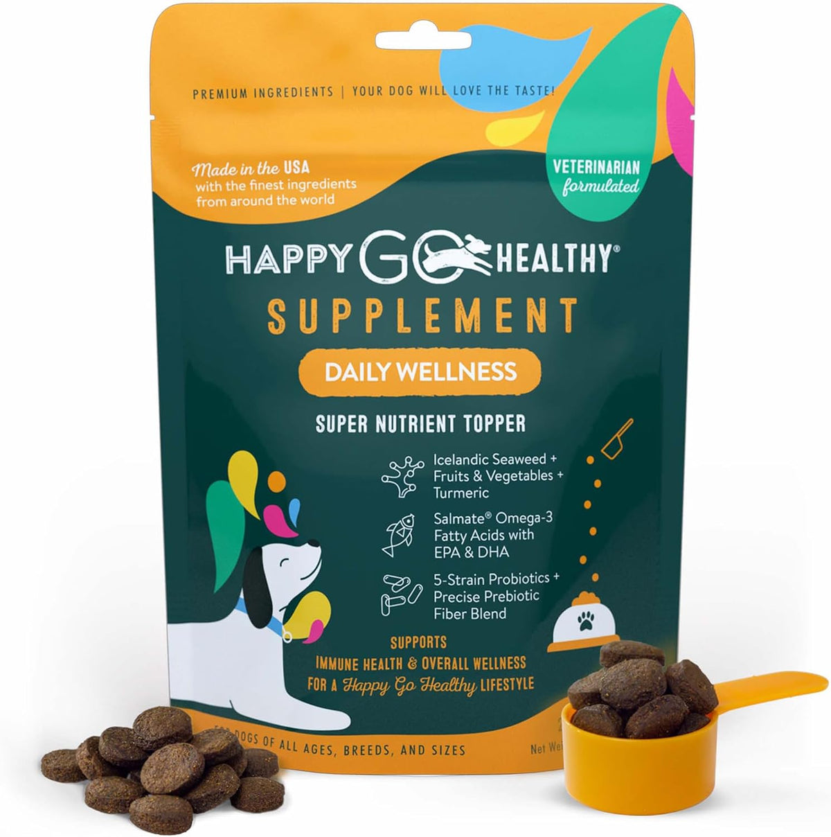 Happy Go Healthy Daily Wellness Supplement for Dogs – Immune & Gut Health Support – All-Natural Kibble Topper – 21 Servings - görsel 1