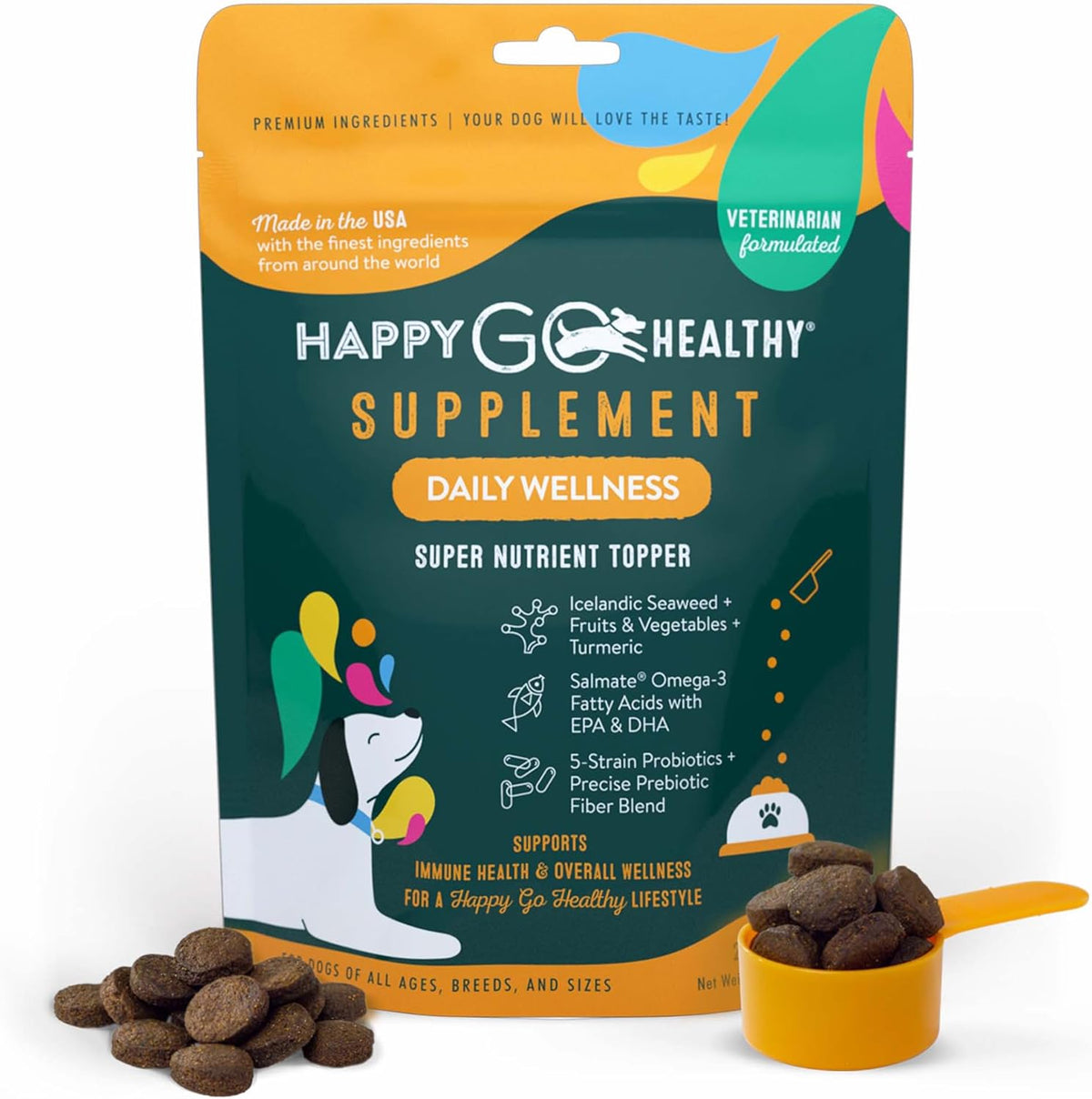 Happy Go Healthy Dog Gut Health Probiotics Supplement – Digestive Health and Immune Support for Dogs and Puppies – All Natural Kibble Topper – 21 Count - görsel 9