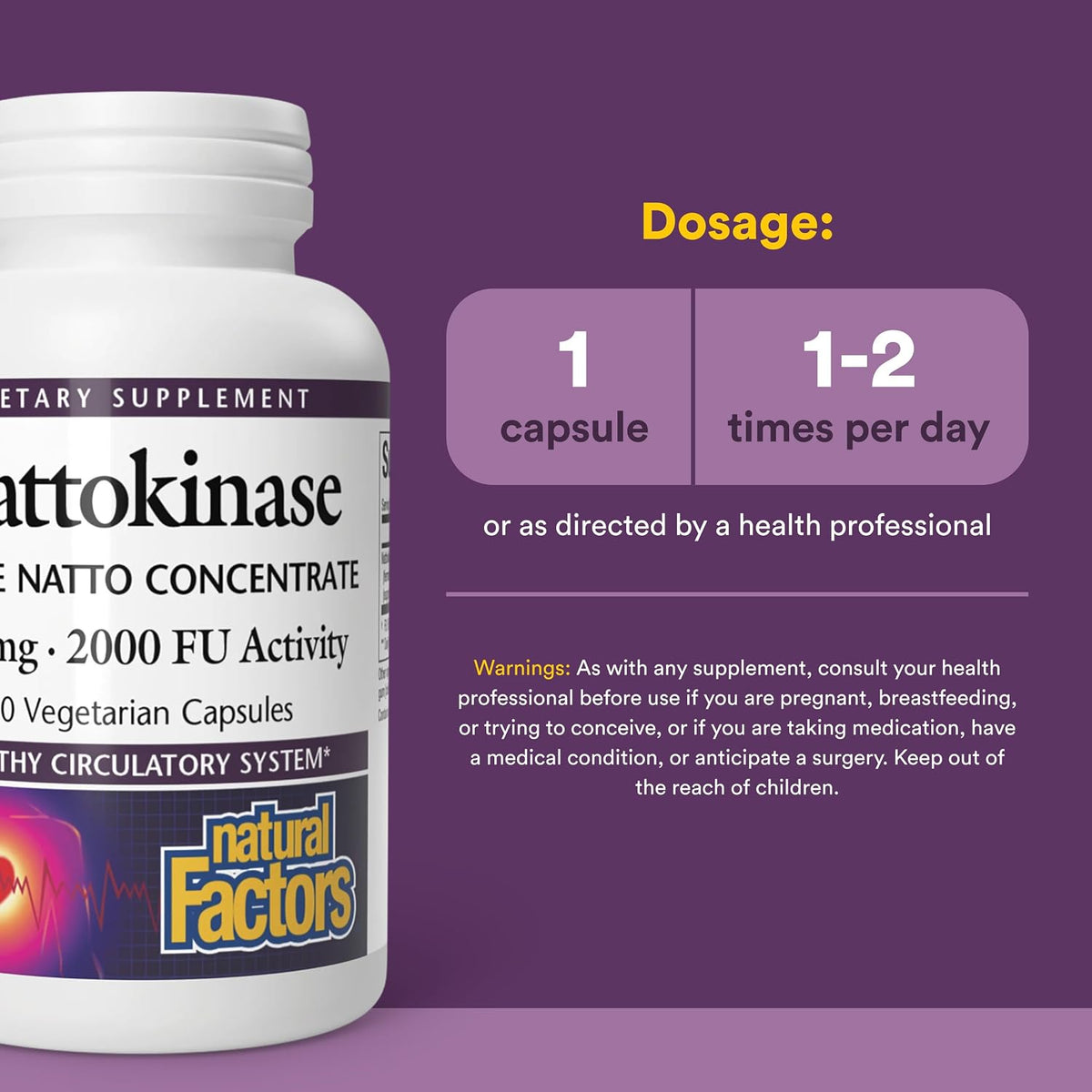 Natural Factors Nattokinase 100mg – Circulatory Support – 60 Vegetarian Capsules - görsel 3