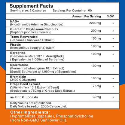 2200mg Liposomal NAD+ Supplement, 60 Capsules | NAD Supplement for Women and Men, Enhances Cell Energy & Ageing Defence