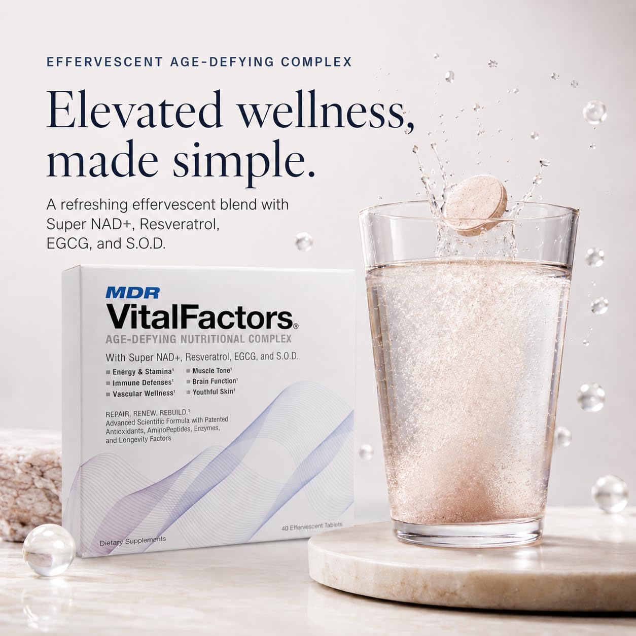 MDR VitalFactors NAD+ Anti-Ageing Drink Mix – Doctor Formulated Effervescent Tablets with Resveratrol, SOD, B12 & D3 – Supports Cellular Health & Vitality – 40 Tablets - görsel 4
