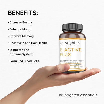 Dr. Brighten B-Active Plus — Vegan B Vitamin Supplement for Energy, Metabolism, Heart Health and Memory, 60 Capsules