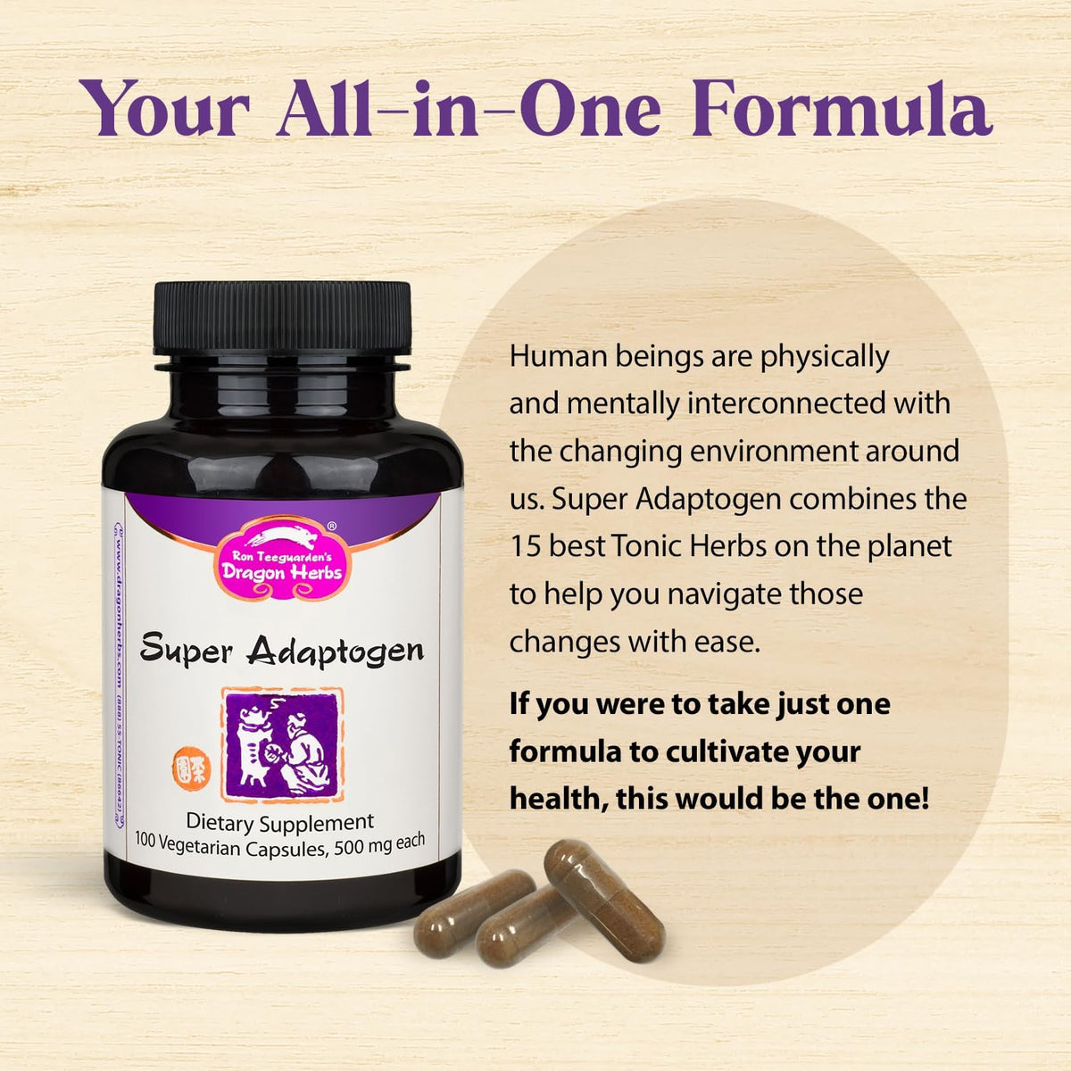 Dragon Herbs Super Adaptogen - All-Natural Adaptogenic Food Supplement, Non-GMO, 100 Capsules - görsel 3