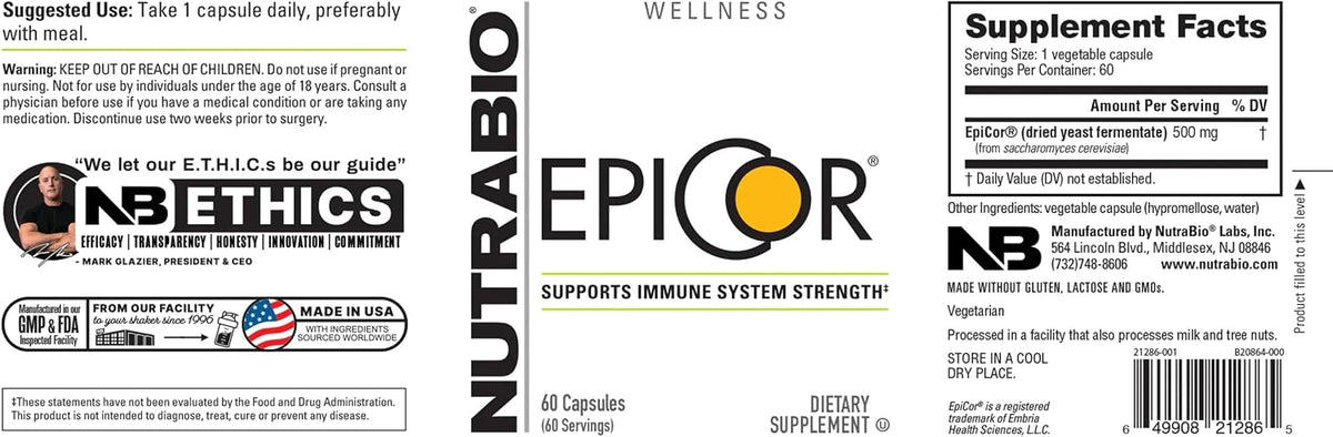 NutraBio Epicor Multi Vitamin, 500 mg, 60 Vegetable Capsules – Image 3