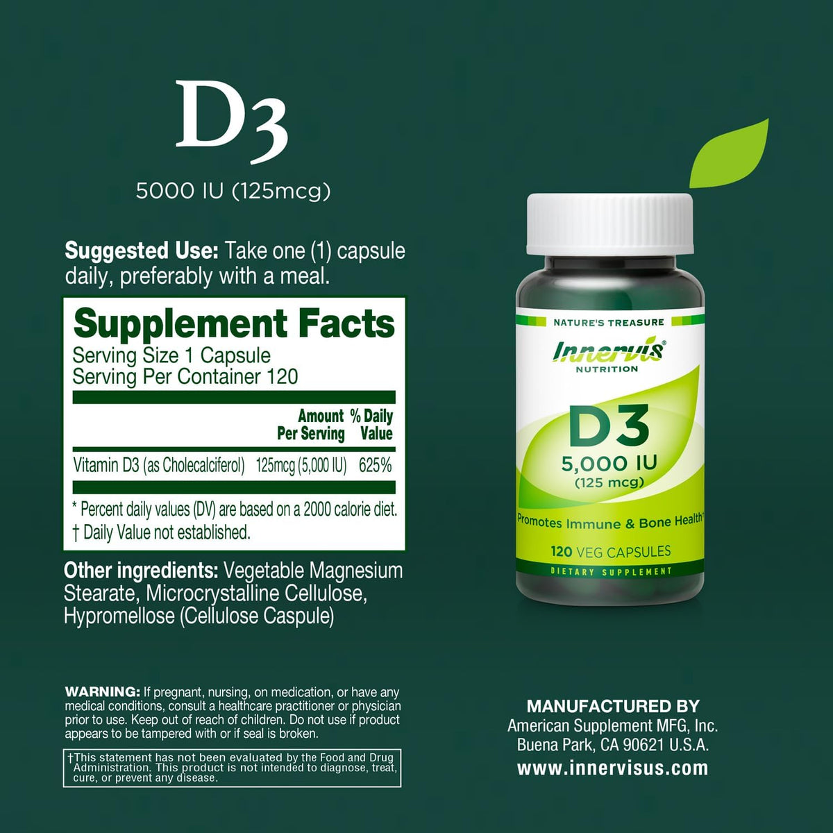 High Potency Vitamin D3 5000 IU – Immune Support & Bone Health, 120 Vegetarian Capsules - görsel 8