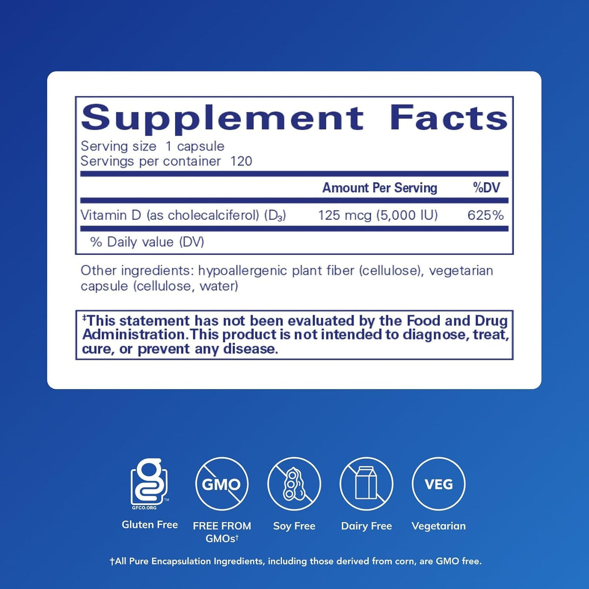 Pure Encapsulations Vitamin D3 125 mcg (5,000 IU) – 120 Capsules - görsel 2
