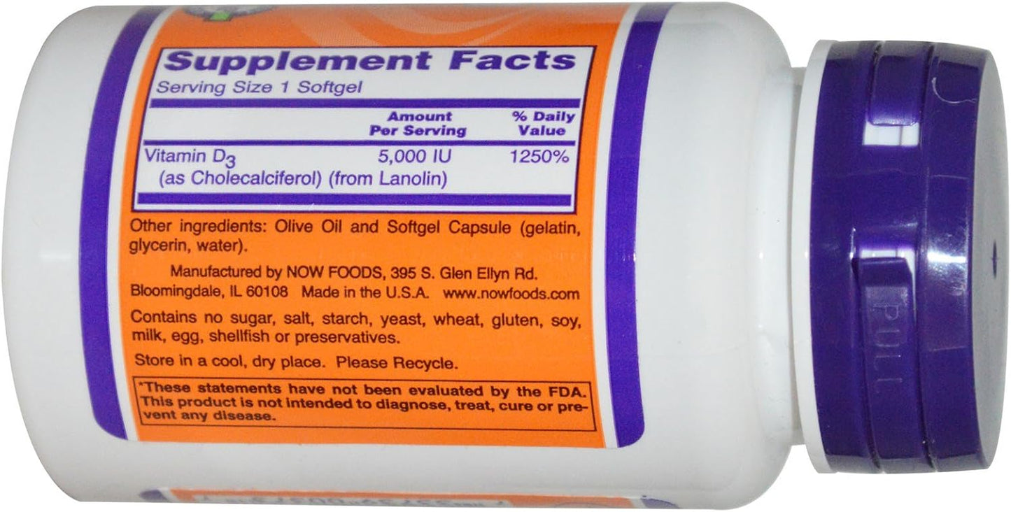 NOW Foods Vitamin D-3 5000 IU 240 Softgels (Pack of 2) - görsel 2