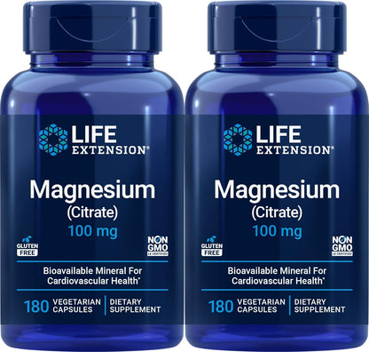 Life Extension Magnesium Citrate, 100 mg, 100 Capsules (2 Pack)