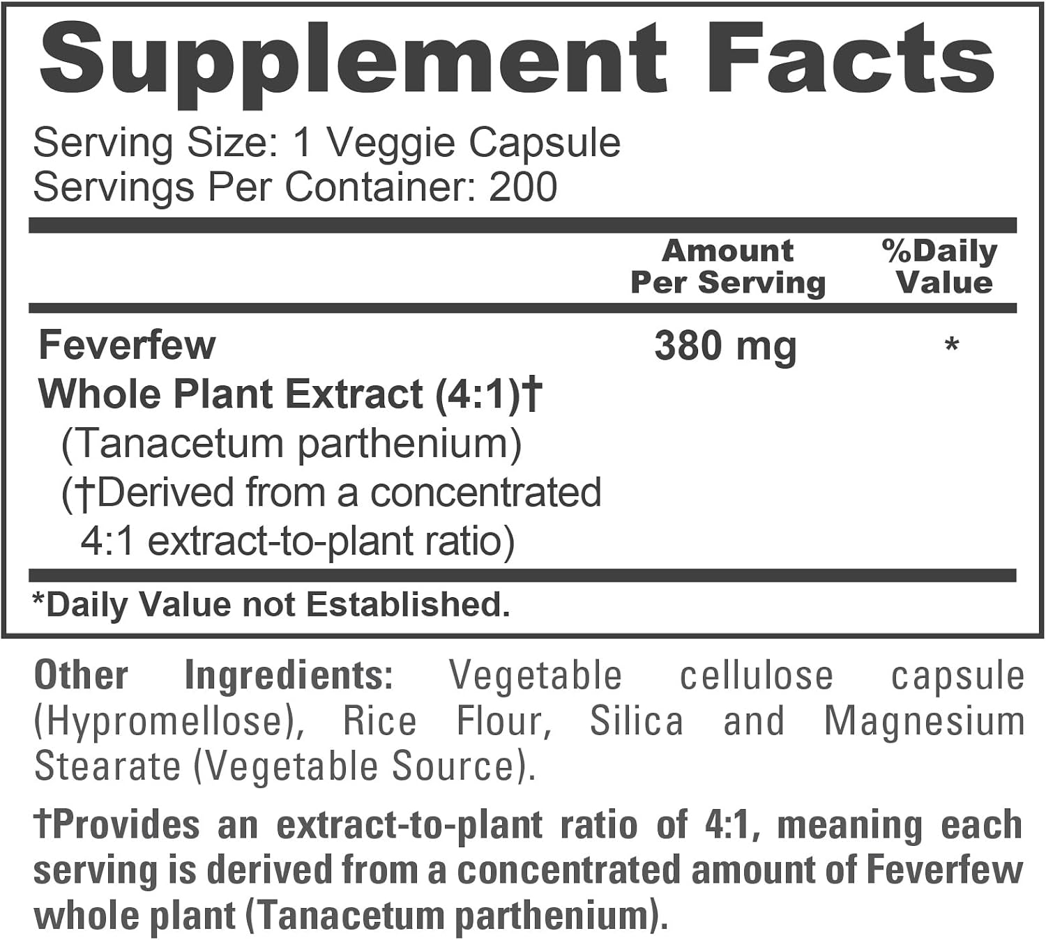 NusaPure Feverfew Capsules, 380 mg, 200 Veg Capsules (Non-GMO, Gluten-Free) - görsel 4
