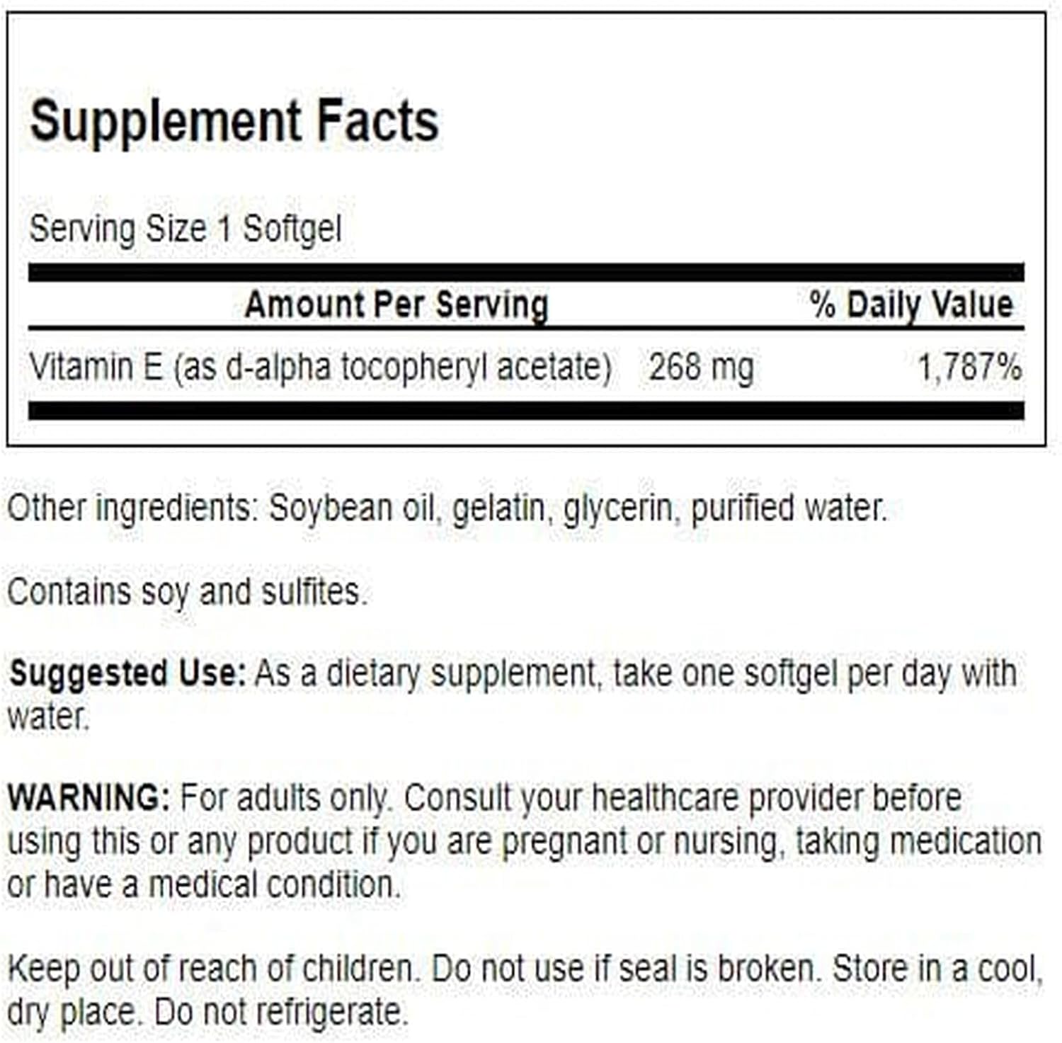 Swanson Natural Vitamin E 400 IU – 100 Softgels - görsel 2