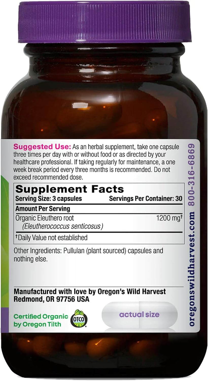 Oregon's Wild Harvest Non-GM Eleuthero Capsules, Organic Herbal Supplement, 90 Count - görsel 2