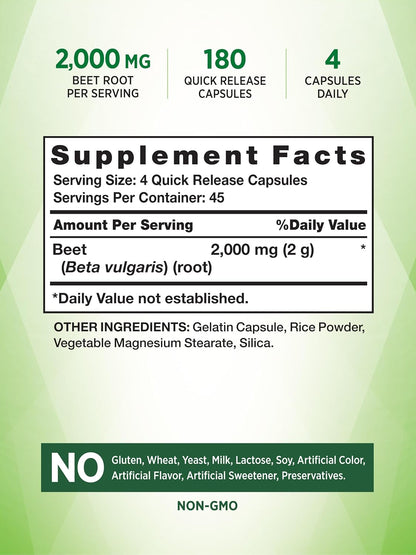 Nature's Truth Beet Root Capsules | 2,000mg | 180 Capsules | Non-GM and Gluten-free Supplement