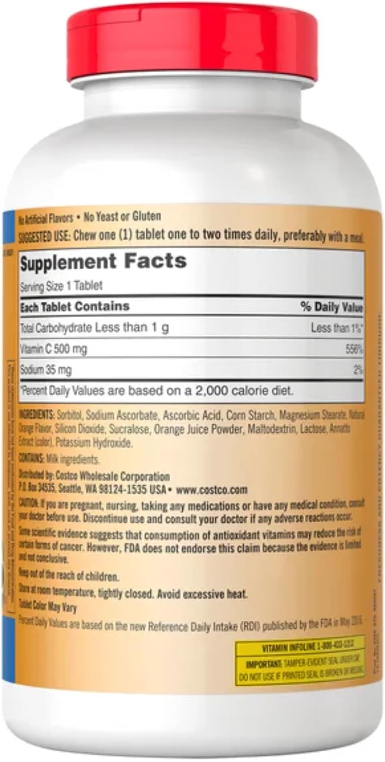 Kirkland Signature Chewable Vitamin C 500 mg, Tangy Orange Flavour, 500 Tablets - görsel 2