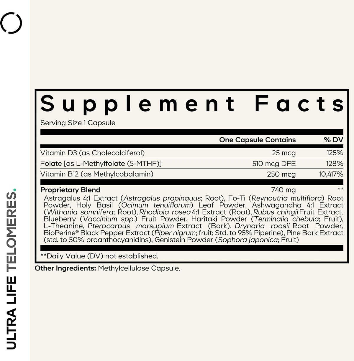 Codeage Ultra Life Telomeres Supplement - 5-MTHF Folate, Methyl B12, Vitamin D3, L-Theanine, Ashwagandha - 90 Capsules - görsel 2
