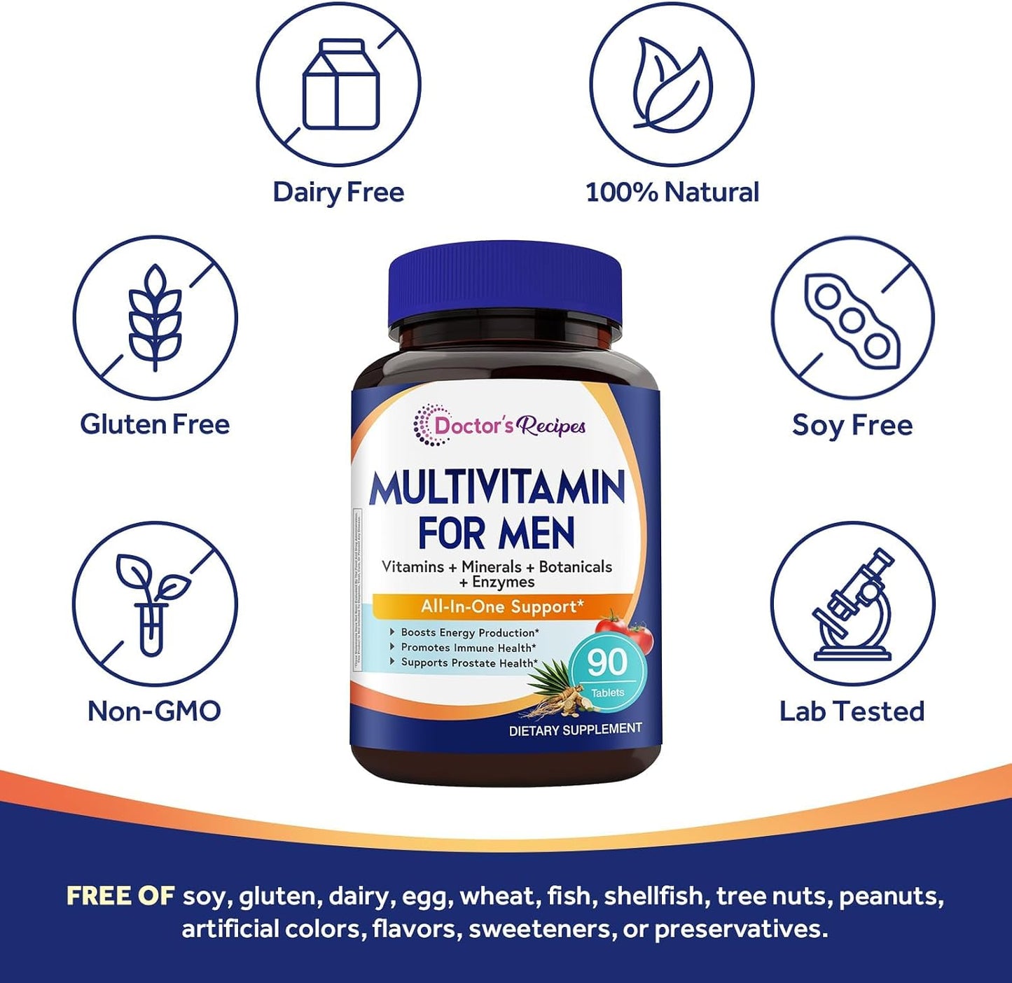 Doctor's Recipes Multivitamin for Men, Comprehensive Daily Multivitamin, Includes Lycopene, Saw Palmetto, Vitamins A, B6, B12, C, D, E, Zinc & More, for Heart, Energy, Prostate & Immune Health, 90 Tablets - görsel 4
