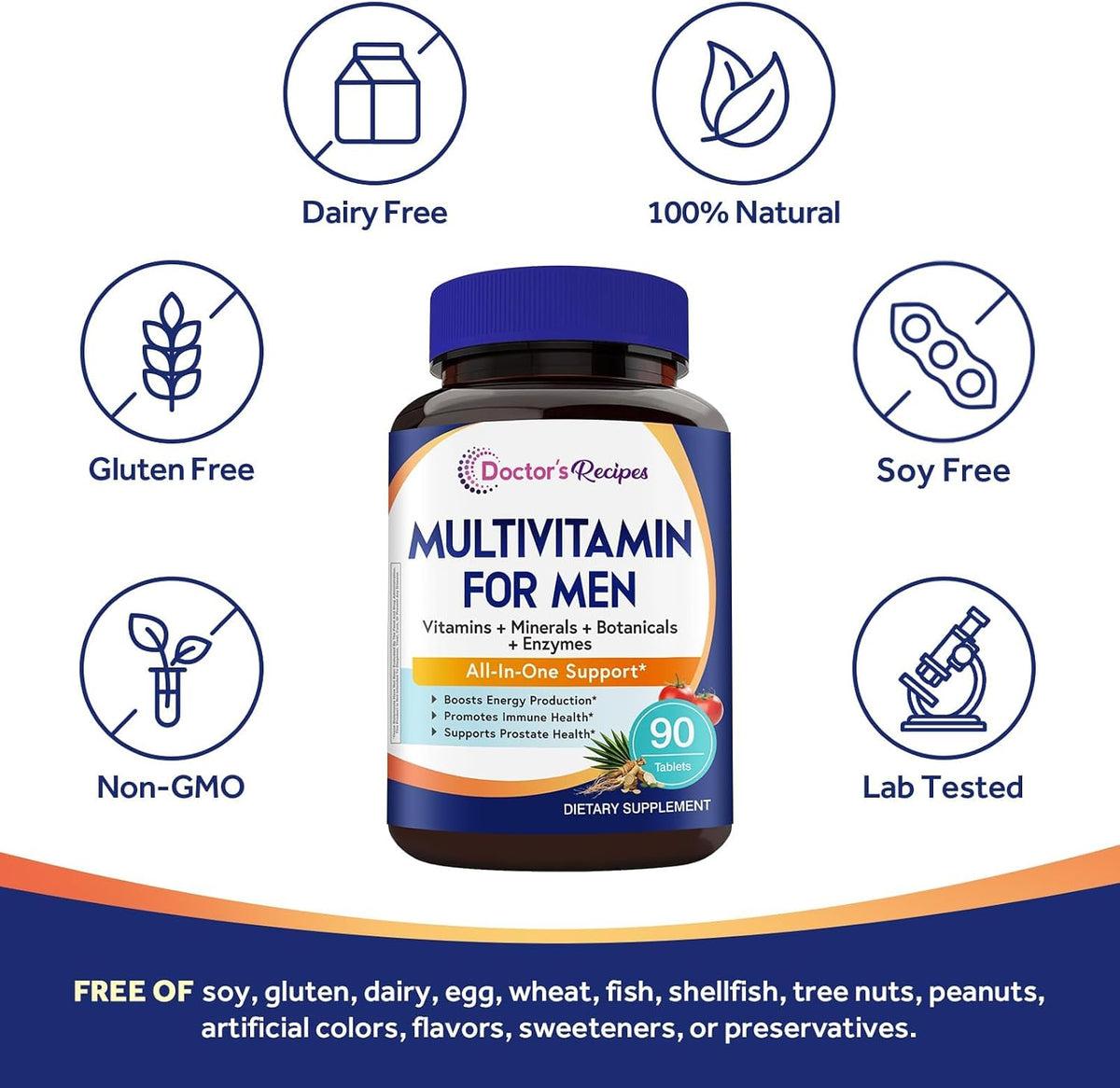 Doctor's Recipes Multivitamin for Men, Comprehensive Daily Multivitamin, Includes Lycopene, Saw Palmetto, Vitamins A, B6, B12, C, D, E, Zinc & More, for Heart, Energy, Prostate & Immune Health, 90 Tablets - görsel 4