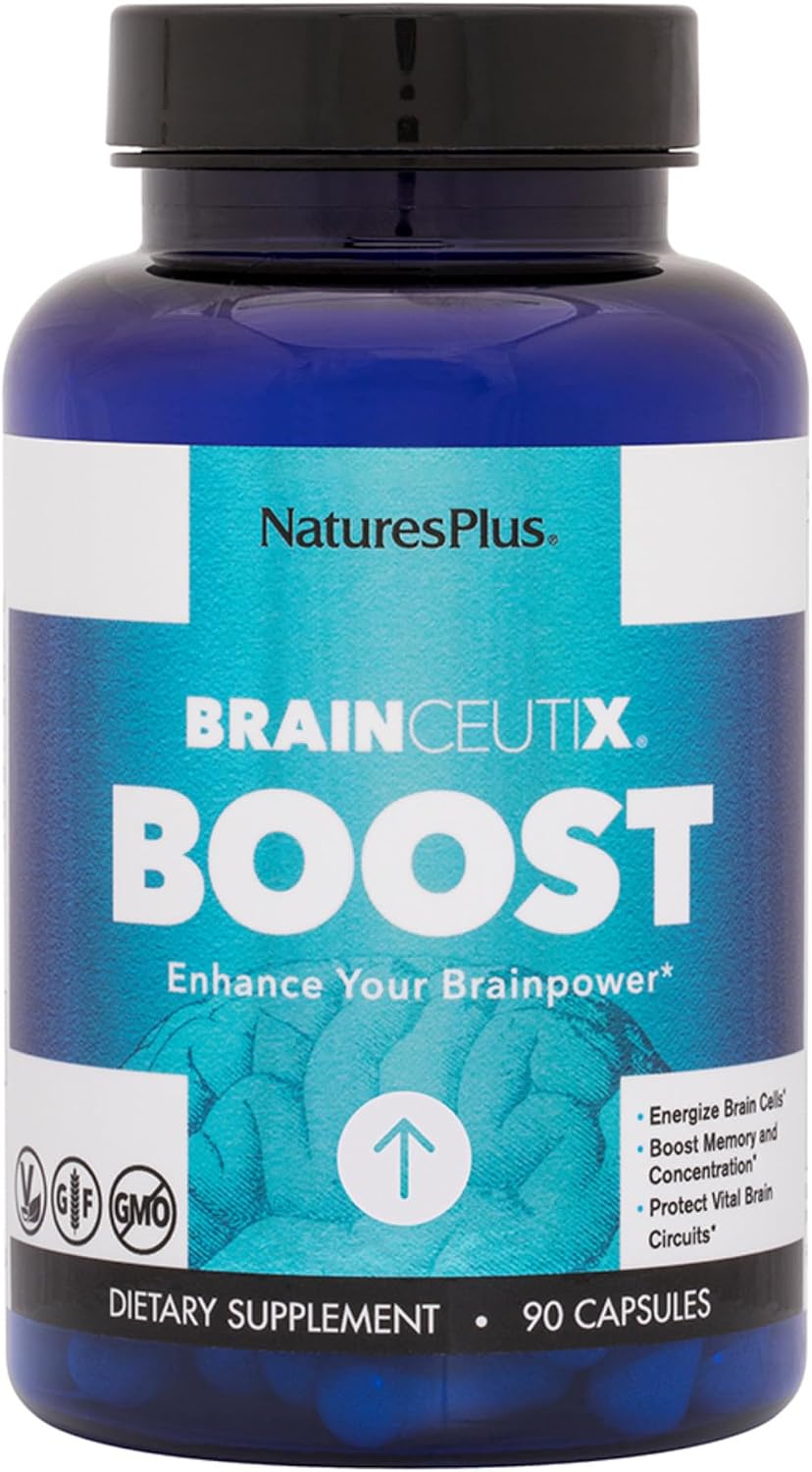 Nature's Plus BrainCeutix Boost Ginkgo Plus Brain Supplement for Memory and Focus, 90 Capsules - görsel 1