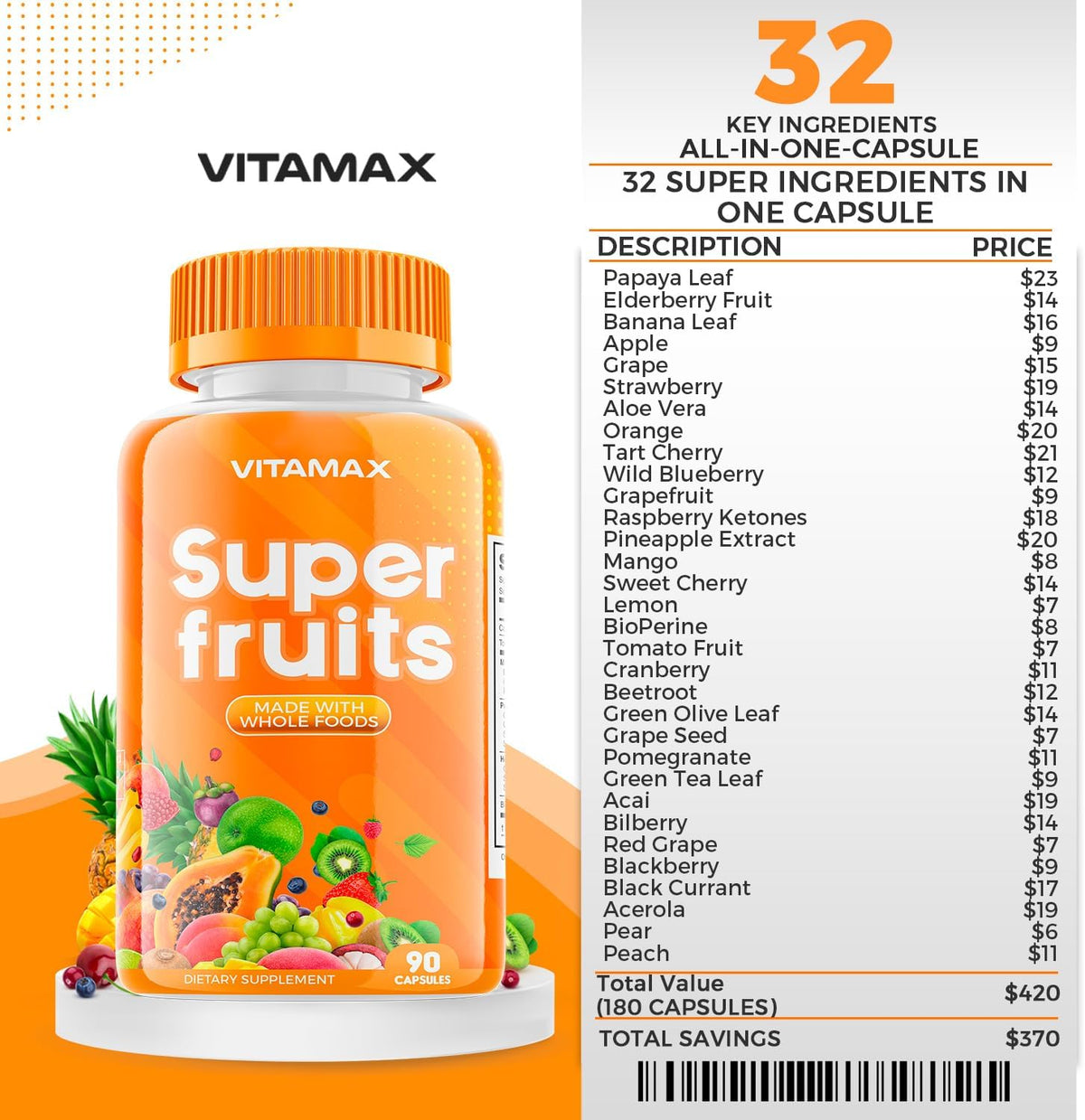 Vitamax Super Fruit and Vegetable Supplements – 90 Vegetable + 90 Fruit Capsules - görsel 6