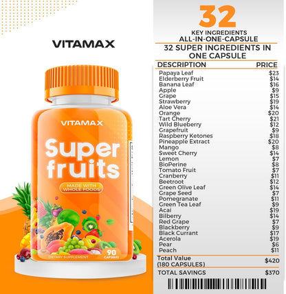 Vitamax Super Fruit and Vegetable Supplements – 90 Vegetable + 90 Fruit Capsules