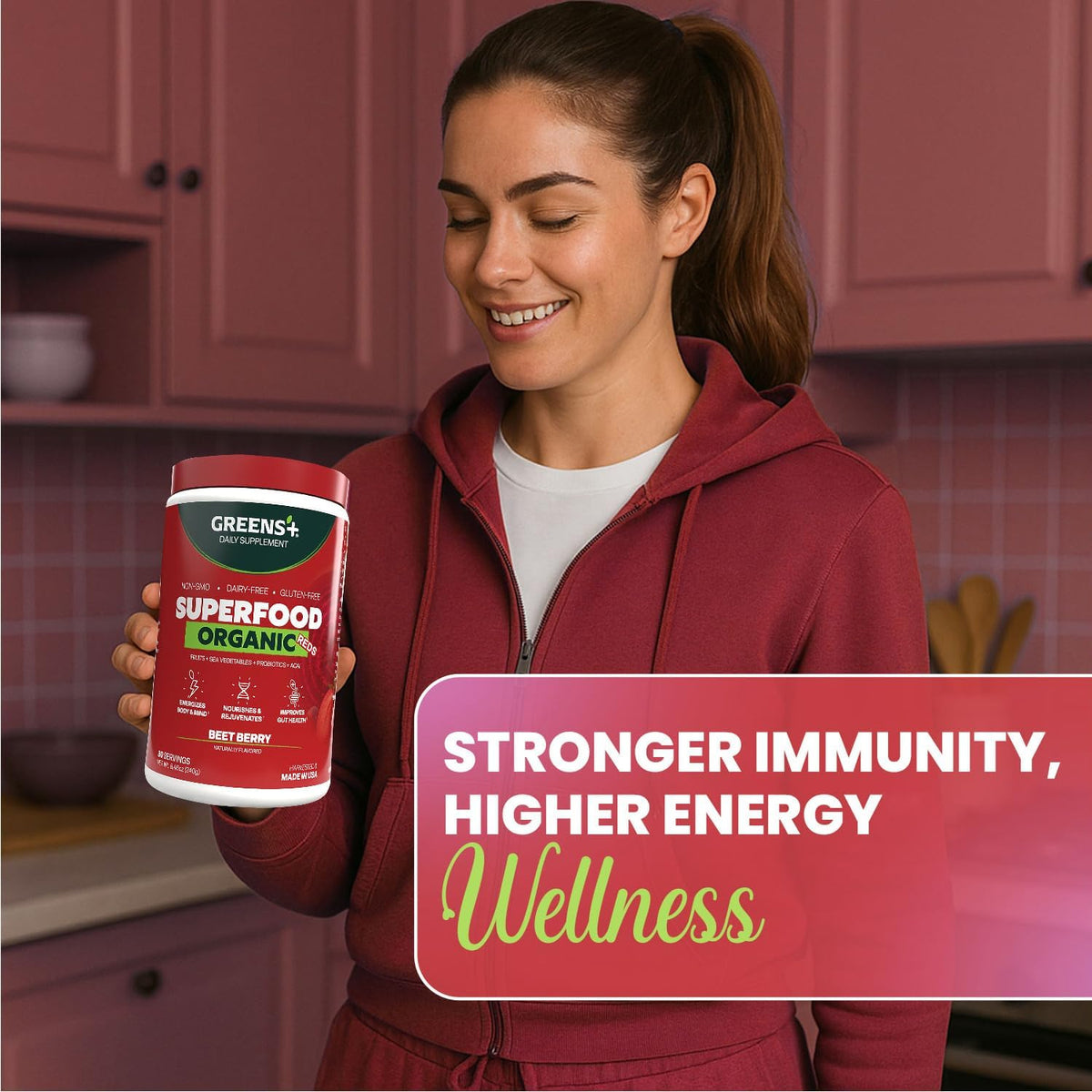 Greens+ Organic Reds Superfood Powder - Antioxidant Rich Superfood Blend (240g) - görsel 3