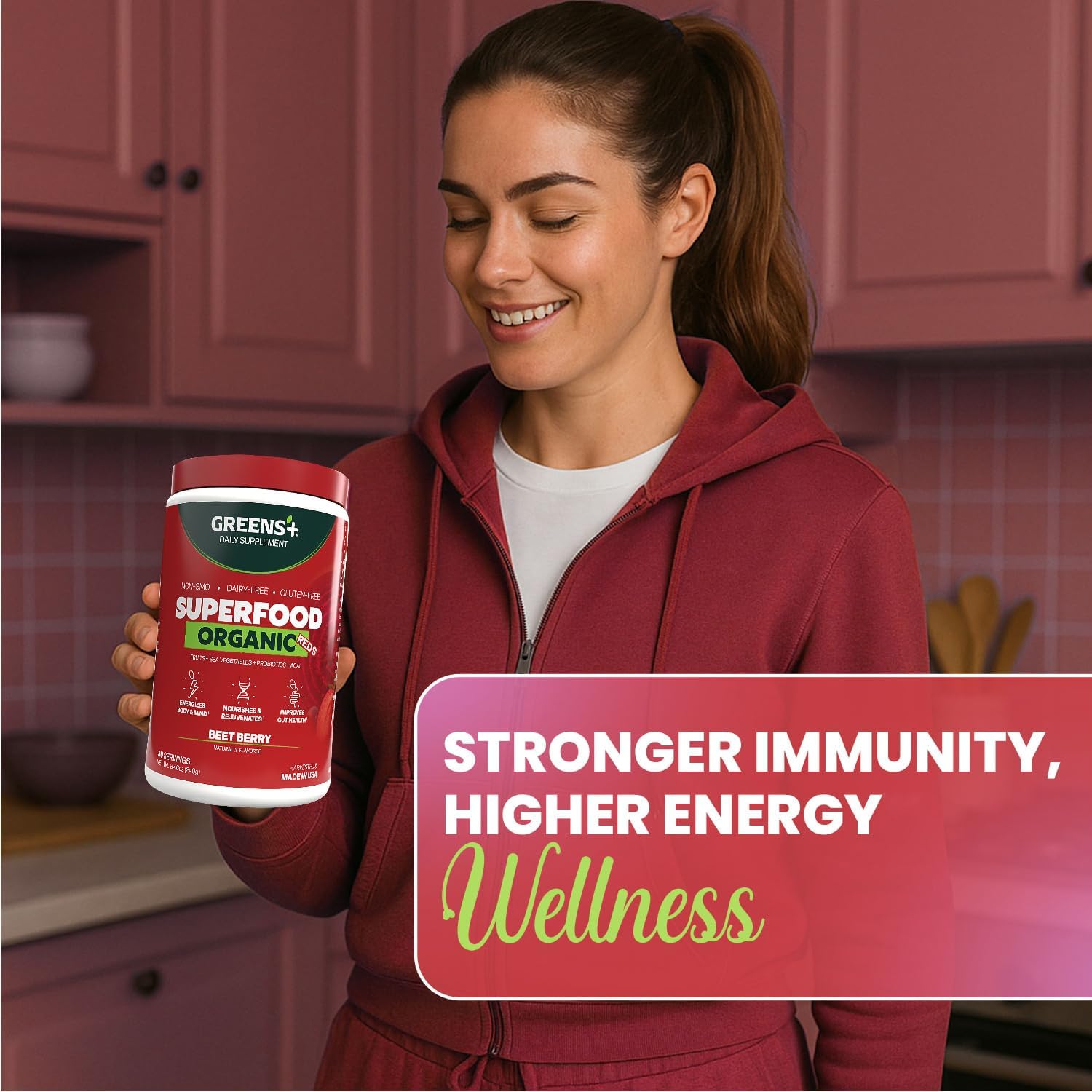 Greens+ Organic Reds Superfood Powder - Antioxidant Rich Superfood Blend (240g) - görsel 3