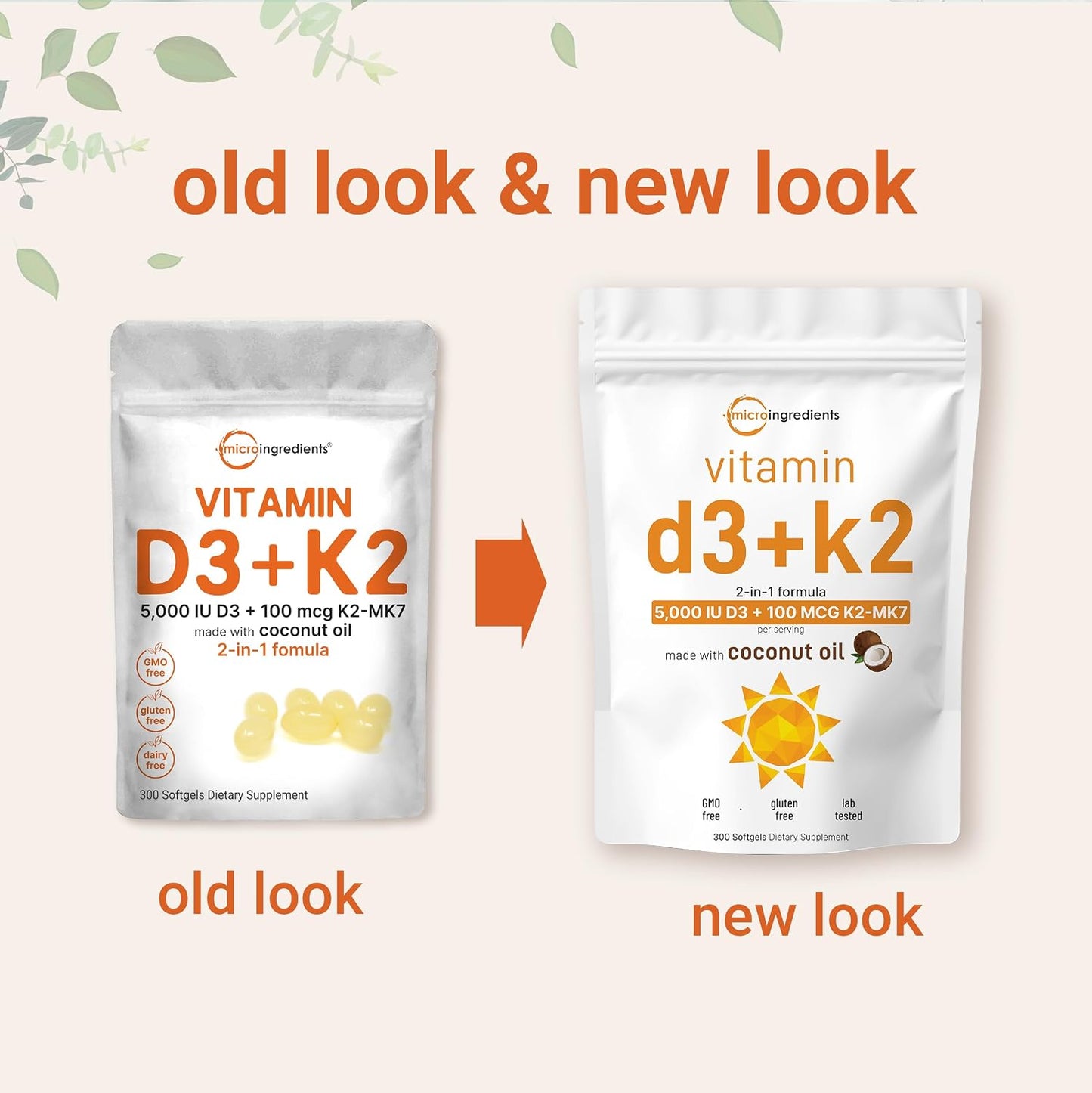 Micro Ingredients Vitamin D3 5,000 IU + K2 MK-7 100 mcg, 300 Softgels | Virgin Coconut Oil | 2-in-1 Support | Easy to Swallow, Non-GMO - görsel 3