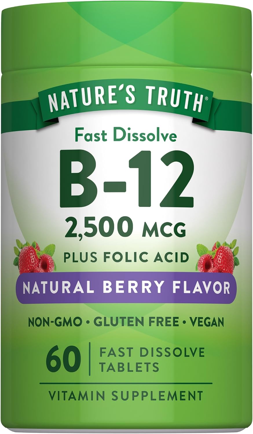 Nature's Truth Vitamin B12 2500 mcg Fast Dissolve Tablets with Folic Acid - 60 Count - görsel 1