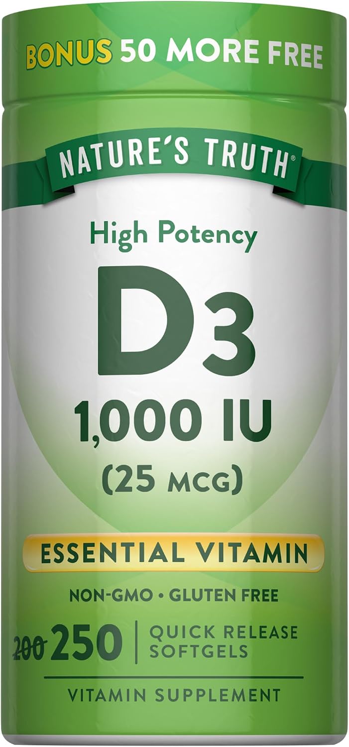 Nature's Truth D3 1000 IU | 250 Softgels | Essential Vitamin D | Non-GMO & Gluten-Free Supplement - görsel 1