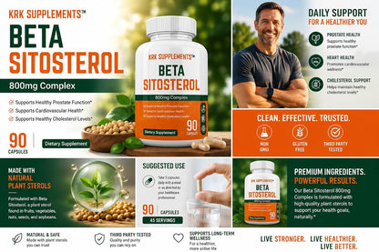 KRK Supplements Beta Sitosterol 800mg - 180 Capsules (2 Month Supply) - Prostate Health